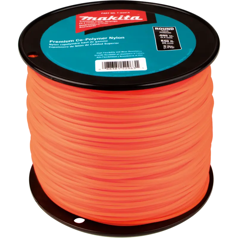 0.095″ Orange Round Trimmer Line – 840-Foot Spool, 3-Pound Roll