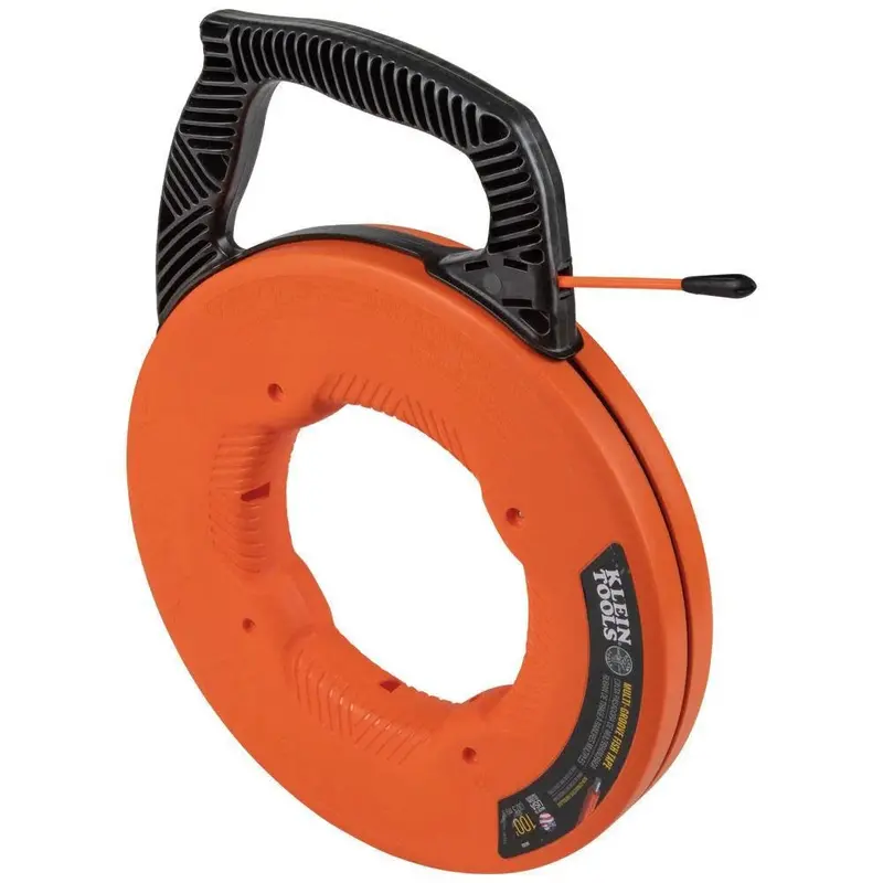 100-Foot Non-Conductive Electrical Fish Tape – Fiberglass Wire Puller with Multi-Groove Housing & Nylon Tip – Klein Tools 56383