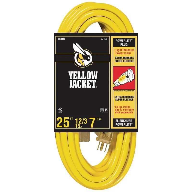 25-Foot 12/3 SJTW Premium Outdoor Extension Cord – Heavy-Duty with Power Indicator Plug
