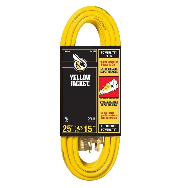 25-Foot Heavy-Duty 14/3 SJTW Outdoor Extension Cord – 15A Contractor Grade with Illuminated Plug