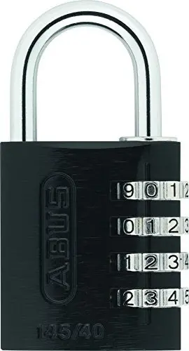 ABUS 145/40 C Resettable Aluminum Combination Padlock – 4-Dial, Black, Lightweight and Tamper-Resistant