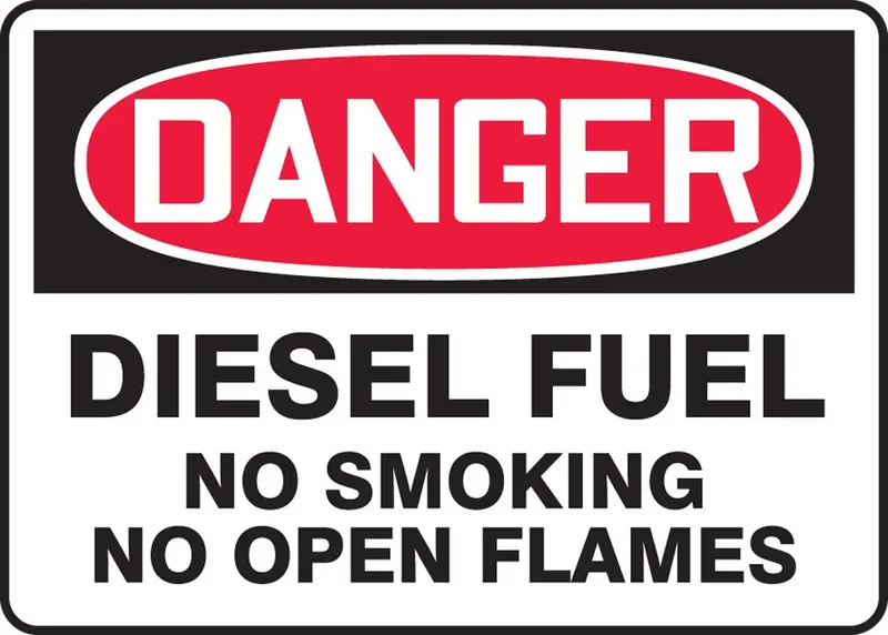 Accuform Aluminum “Danger: Diesel Fuel – No Smoking or Open Flames” Safety Sign – 10″ × 14″