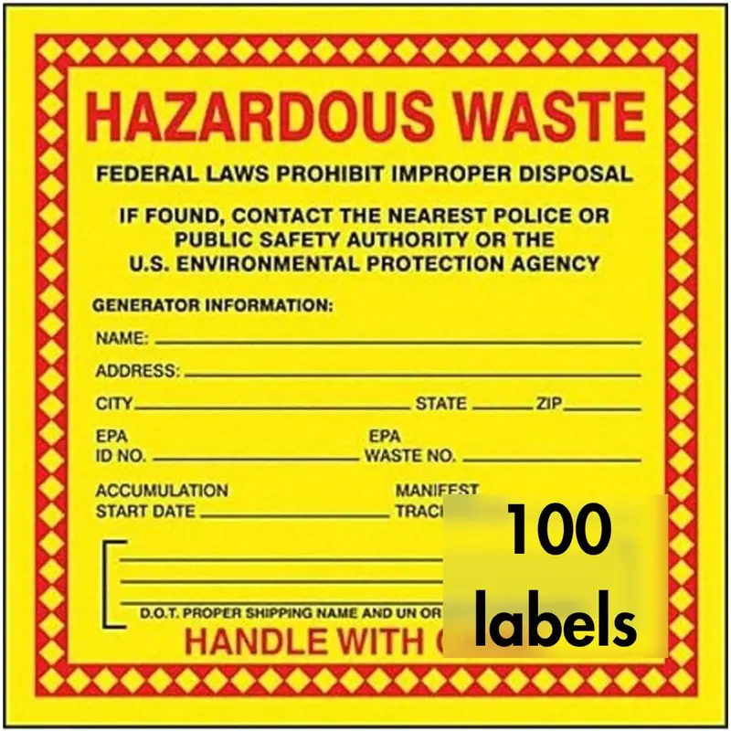 Accuform MHZW20EVC Hazardous Waste Label – Adhesive-Poly Vinyl, 6″ x 6″, Federal Compliance Message (100-Pack)