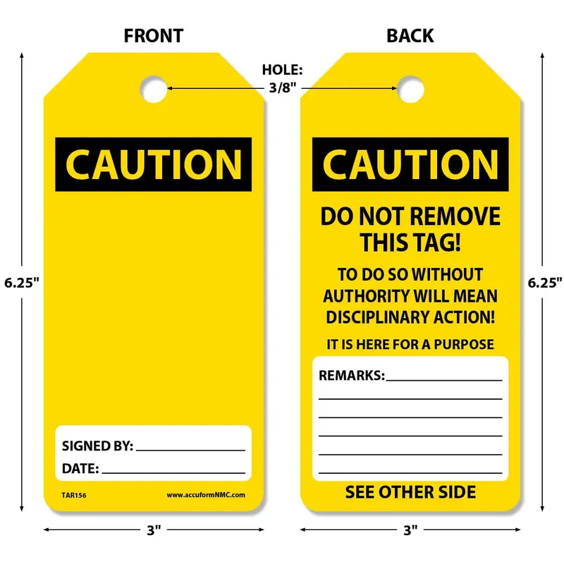 Accuform TAR156 Caution Safety Tags by the Roll – Blank Space for Custom Warnings, OSHA-Compliant PF-Cardstock, 250 Tags