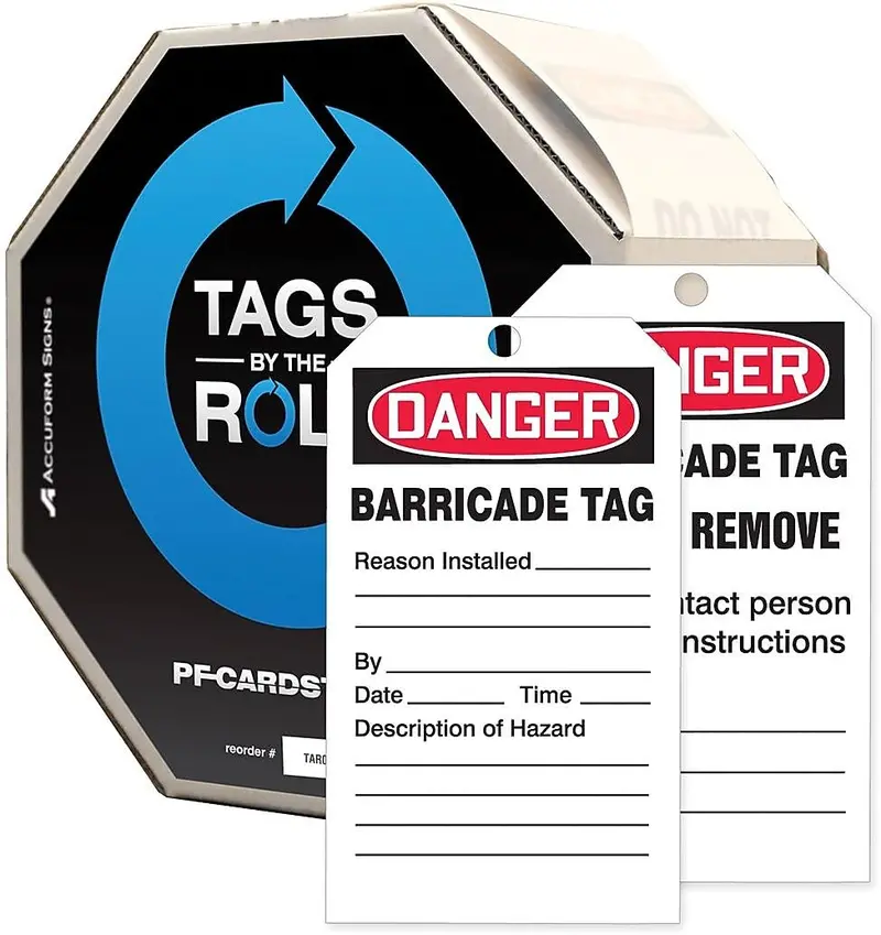 Accuform TAR158 Caution Barricade Safety Tags – OSHA-Compliant, Tear-Resistant PF-Cardstock, 6.25″ x 3″, 250 per Roll