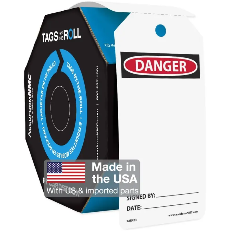 Accuform TAR423 DANGER Safety Tags by the Roll – Blank Legend Field, 6.25″ x 3″, PF-Cardstock, 250-Count Roll