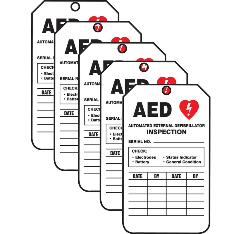 Accuform TRS345CTM AED Inspection Tag – Cardstock, 5.75″ x 3.25″, Pack of 5