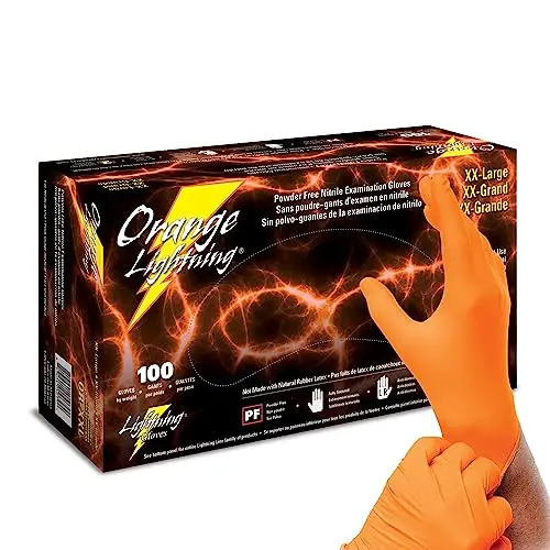 Atlantic Safety Orange Lightning Nitrile Gloves, Size 2XL, High-Visibility Work Gloves