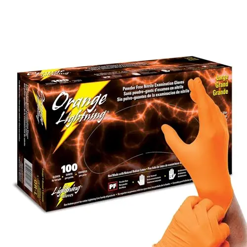 Atlantic Safety Orange Lightning Powder-Free Nitrile Exam Gloves – Large, 100-Count