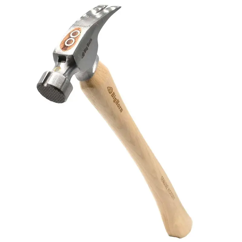 Big Horn 15101 21 oz Framing Hammer — Curved Handle, Milled Face, Magnetic Nail Starter & Anti-Ring Claw