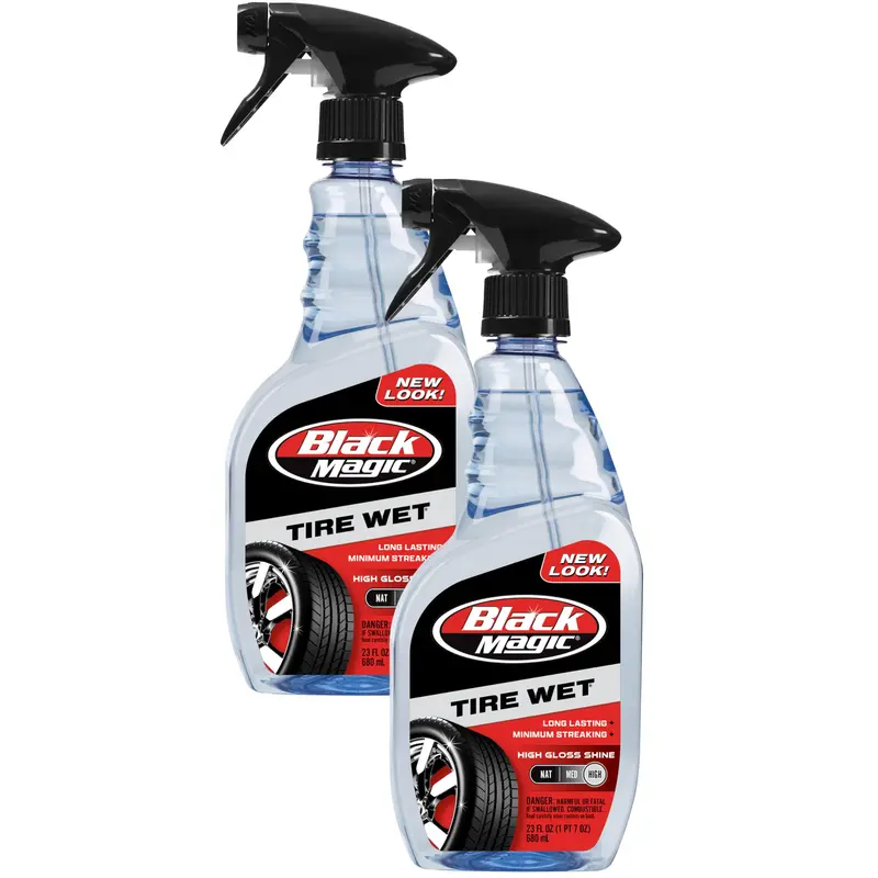 Black Magic Tire Wet Shine Spray – 23 fl oz Gloss Enhancer, Quick-Apply Formula (2-Pack)