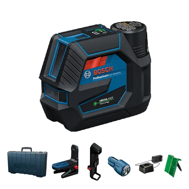 BOSCH GCL165-82CGL 12V Max Green-Beam Cross-Line Laser – Bluetooth Enabled, IP65 Rated, 125 ft Range with Battery, Charger & Magnetic Mount