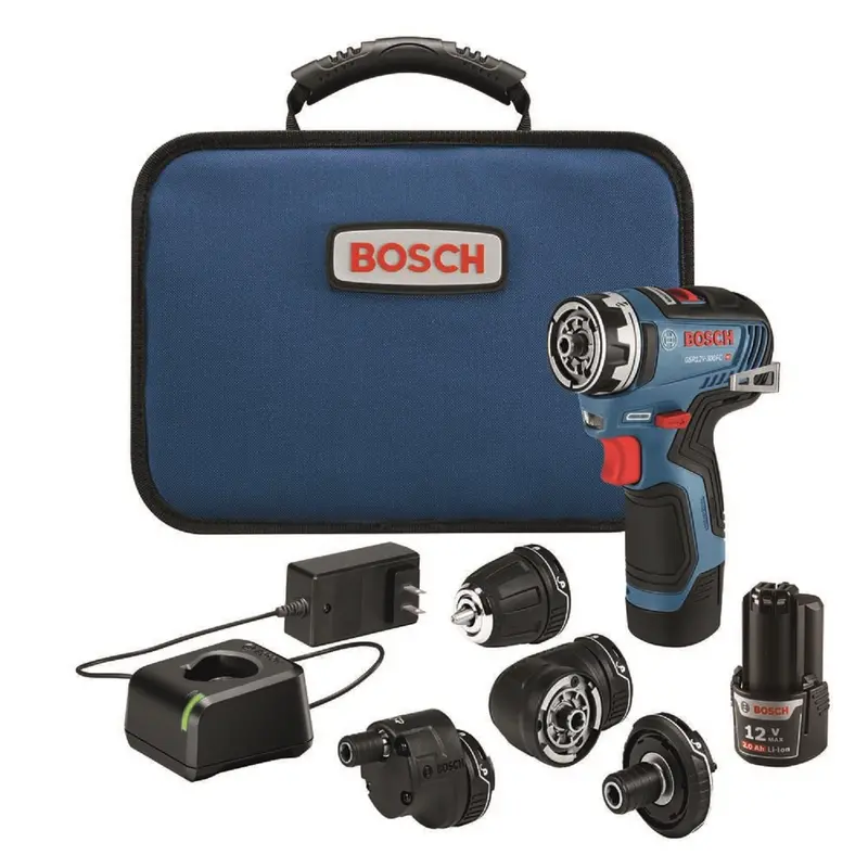 BOSCH GSR12V-300FCB22 12V Max EC Brushless Flexiclick 5-in-1 Drill/Driver System – Starter Kit with 2x 2Ah Batteries