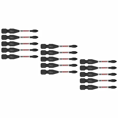 BOSCH ITDPH2215 Impact Tough Phillips #2 Screwdriver Bits – 15-Pack, 2-Inch Length