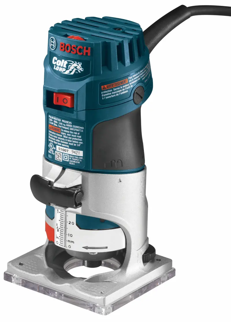 Bosch PR20EVS Colt Palm Router – Electronic Variable Speed, Compact Design, Ideal for Edging, Trimming, and Template Work