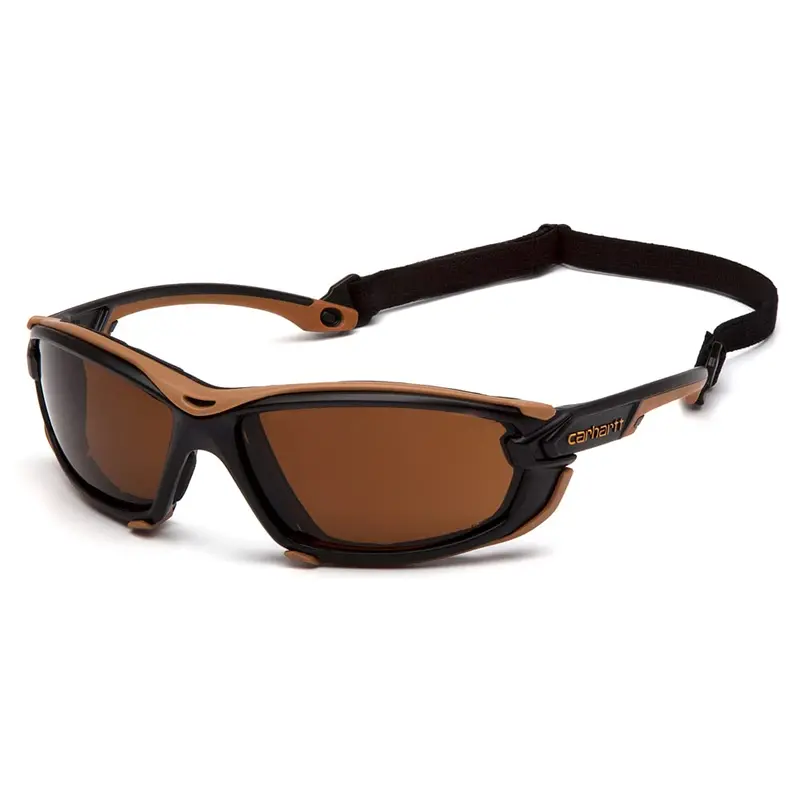 Carhartt Toccoa Safety Glasses – Black/Tan Frame with Sandstone Bronze H2MAX Anti-Fog Lens for Industrial Use