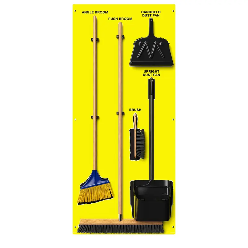 Clean & Sweep PSB616YLBK 5S Wall-Mount Shadow Board – 68″ x 30″, Yellow/Black Cleaning Station with Broom & Dustpan Set