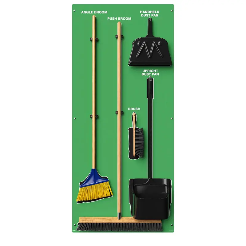 Clean & Sweep PSG116GNBK 5S Wall-Mount Shadow Board – 68 x 30 Inch, Green/Black, Includes Broom & Dustpan Set (Made in USA)