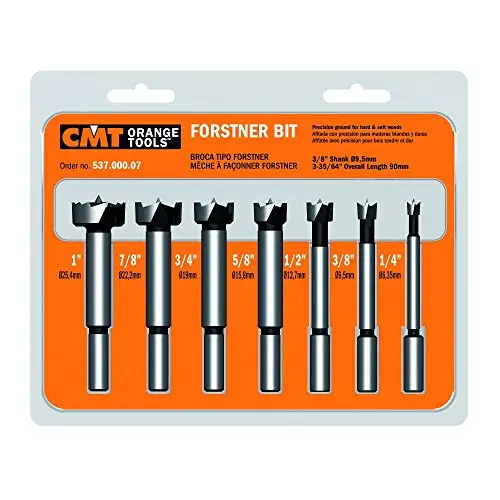 CMT 7-Piece Forstner Bit Set – 1/4 to 1-Inch Diameters, 3/8-Inch Shank
