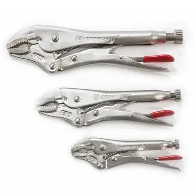 Crescent CLP3SETN-08 Curved-Jaw Locking Pliers Set – 3-Piece with Integrated Wire Cutters, Adjustable for Multiple Applications