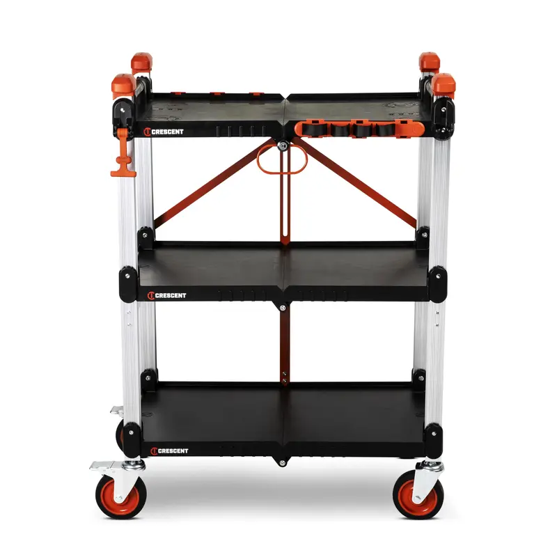 Crescent F3SCBL SITERUNNER Jobsite Cart – 3-Shelf Folding Utility Cart, 300-Lb Capacity, Heavy-Duty Steel Frame