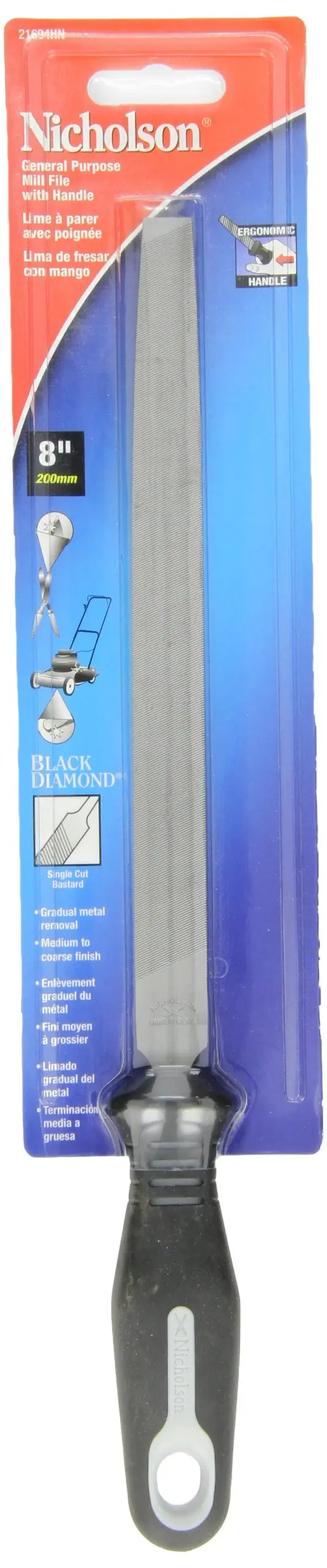 Crescent Nicholson 21694HNN 8″ Bastard File – Mill-Single-Cut with Comfort-Grip Ergonomic Handle