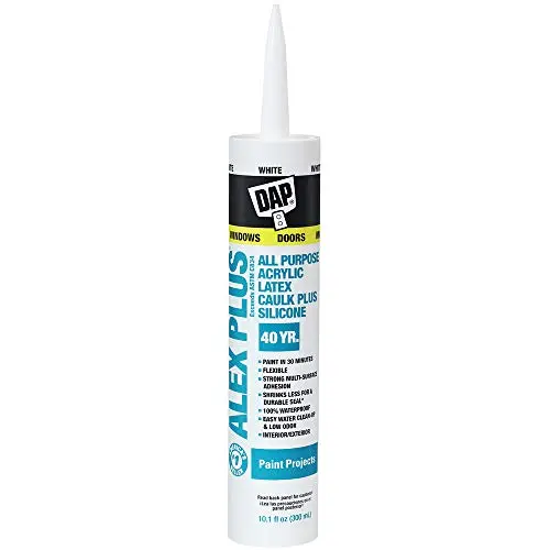 DAP Alex Plus Advanced Acrylic Latex Caulk with Silicone – 10.1 oz, White, Paintable & Flexible