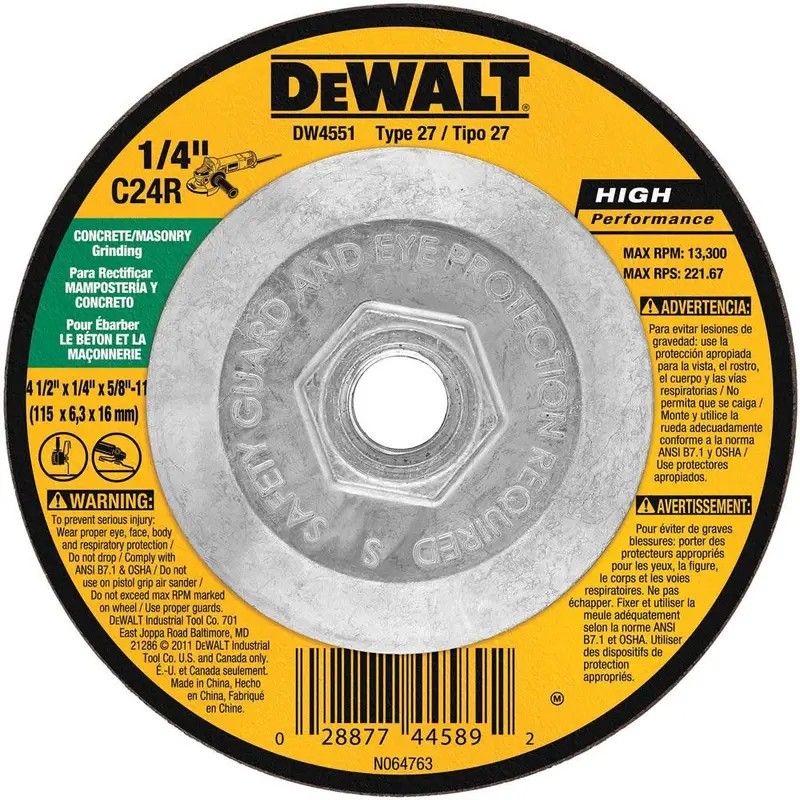 DEWALT 4″ Masonry Grinding Wheel — C24R, 1/4″ Arbor, 5/8″ Bore