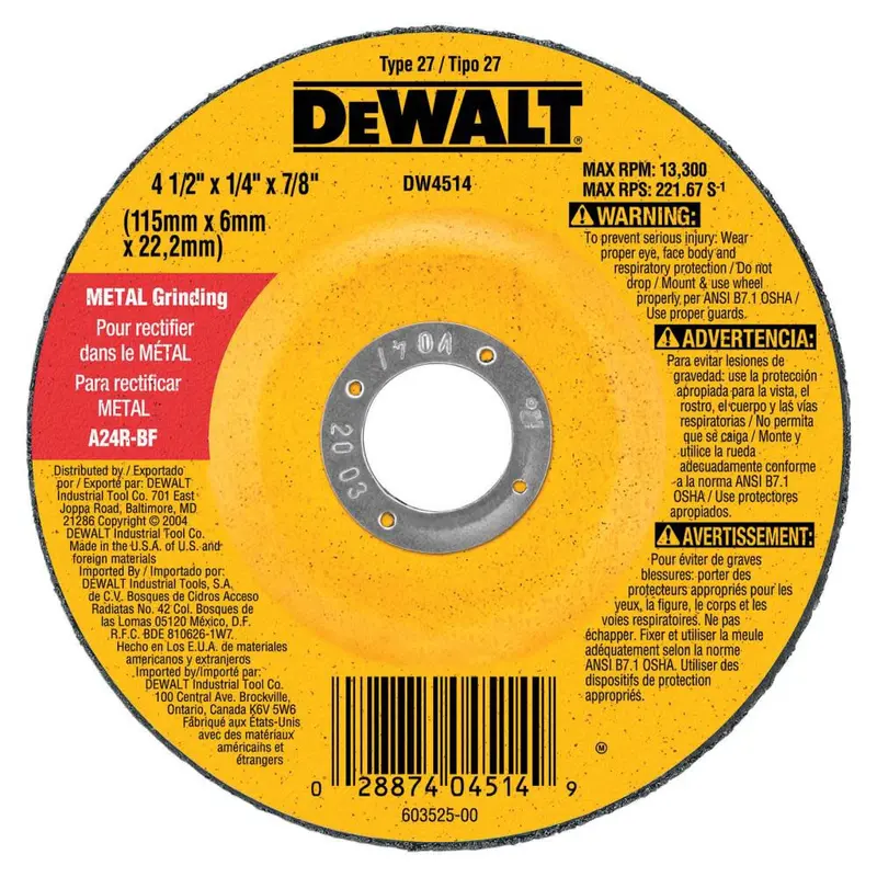 DeWALT DW4623 5-Inch Metal Grinding Wheel – 1/4″ Thickness, 5/8″-11 Arbor