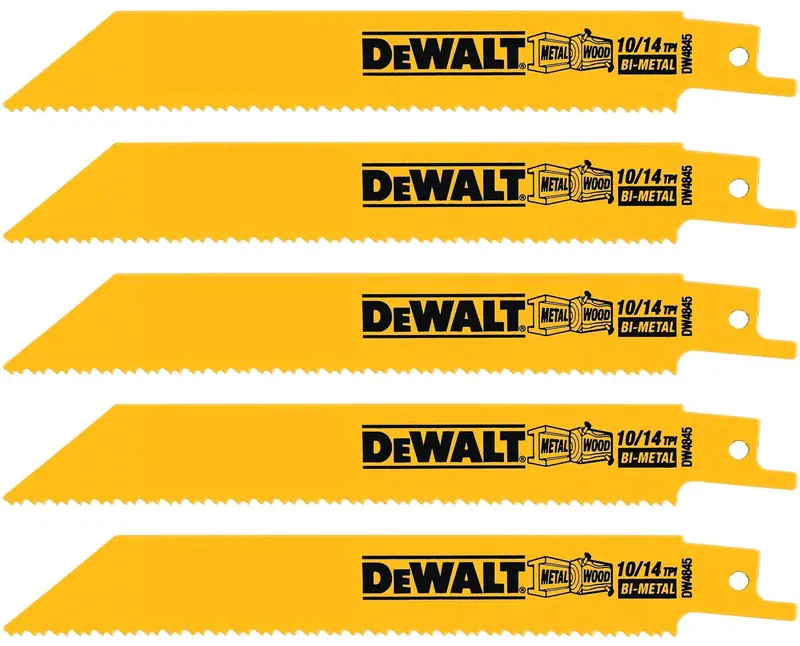 DEWALT DW4845 Straight-Back Reciprocating Blades — 6 Inch, Dual 10/14 TPI, Yellow Coated