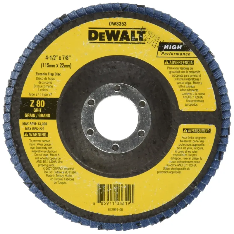 DEWALT DW8353 4-1/2″ x 7/8″ Type 27 Flap Disc – 80 Grit, General Purpose Sanding