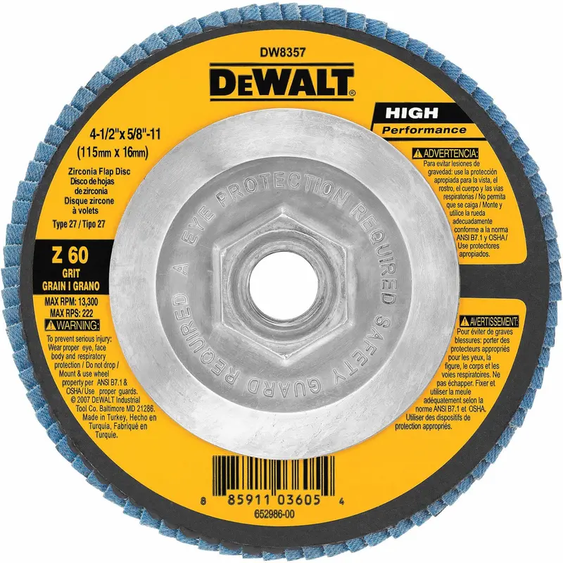 DEWALT DW8357 4-1/2″ x 5/8″-11 60G High-Performance Type 27 Flap Disc