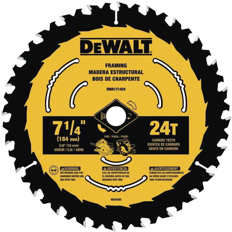 DEWALT DWA171424 Tough Track 7-1/4″ Circular Saw Blade – 24-Tooth Carbide for Framing & Rough Cuts