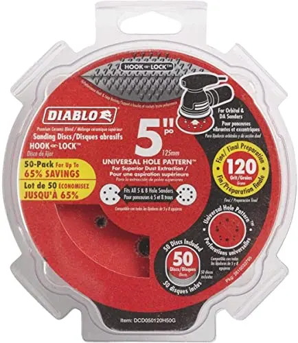 Diablo 5-Inch 120-Grit Random Orbital Sanding Discs with Hook-and-Lock Backing