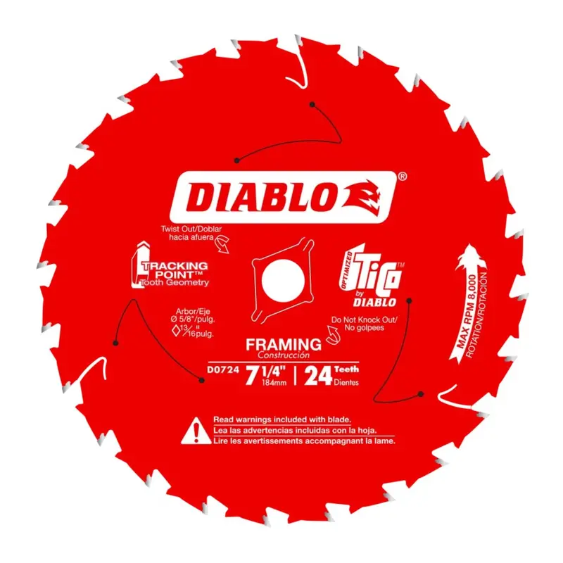 Diablo D0724X Framing Circular Saw Blade – 7-1/4″, 24 ATB Teeth, 5/8″ Arbor