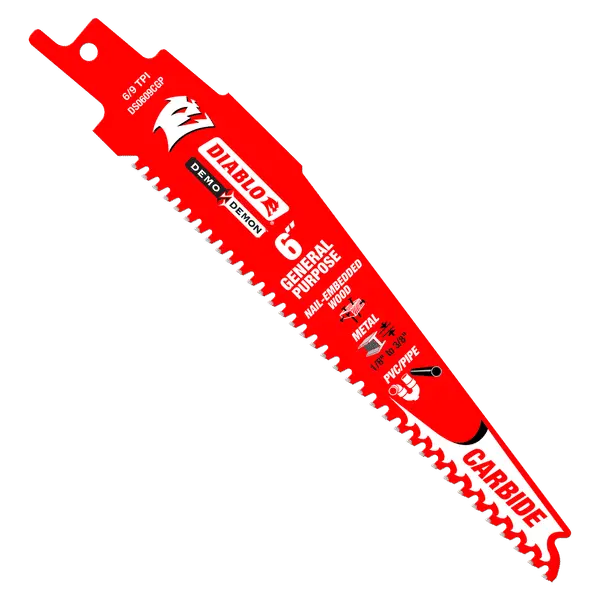 Diablo Demo Demon Reciprocating Saw Blade – 6″ Carbide-Tipped, 6/9 TPI, General-Purpose Cutting