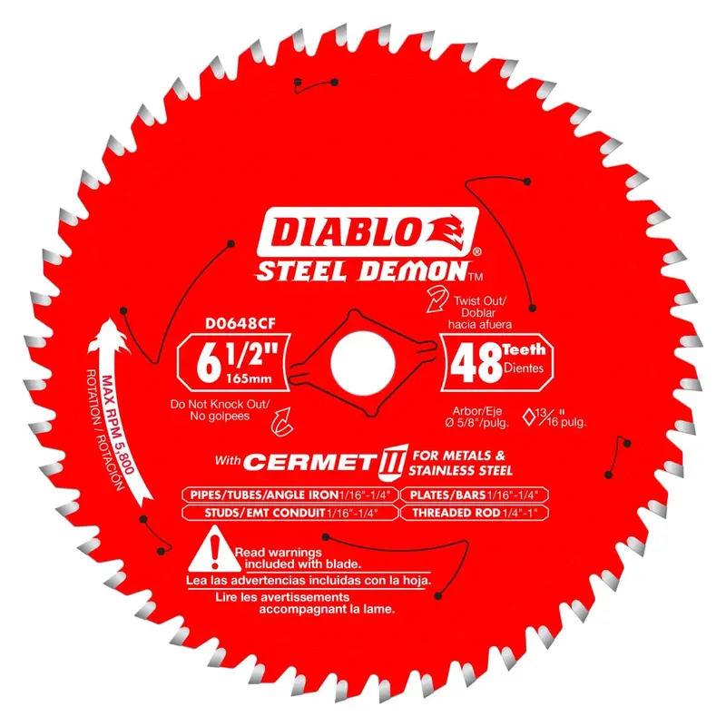 Diablo Steel Demon Cermet II Metal-Cutting Saw Blade – 6-1/2″, 48-Tooth TCG, 5/8″ Arbor