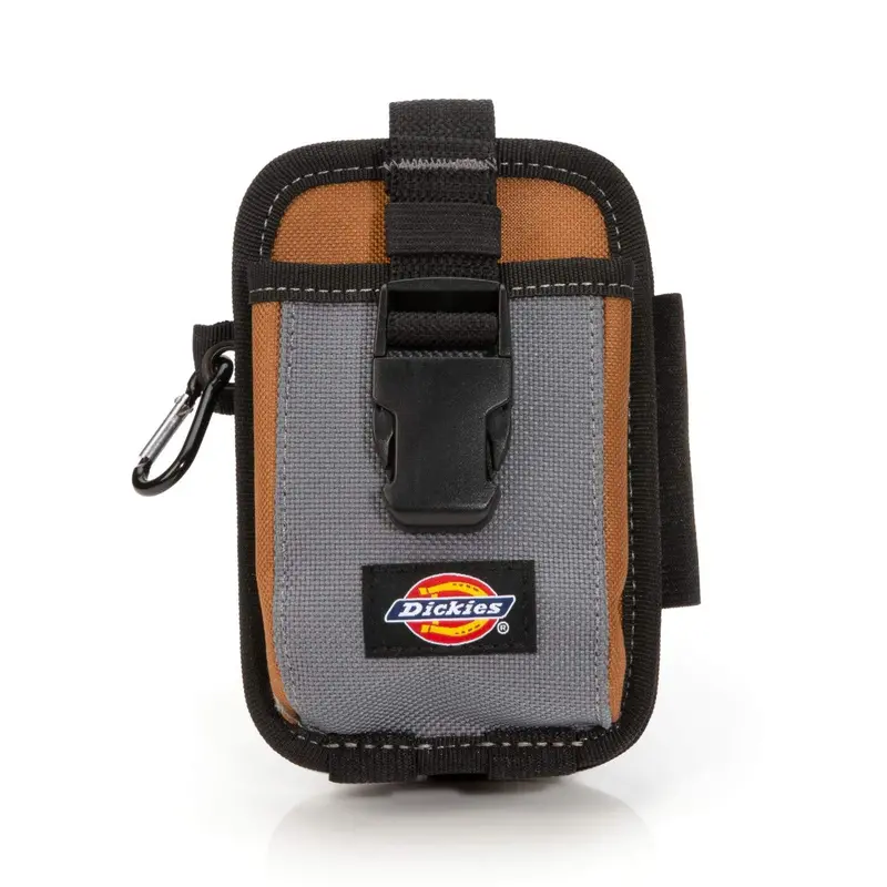 Dickies 57100 Universal Tool Belt Phone Pouch – Dual-Compartment, Steel Clip Mount, Security Strap & Carabiner