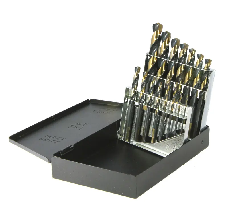 Drillco 350N Nitro HSS Drill Bit Set – 15-Piece Mechanics Length, Black & Gold Oxide, 135° Split Point