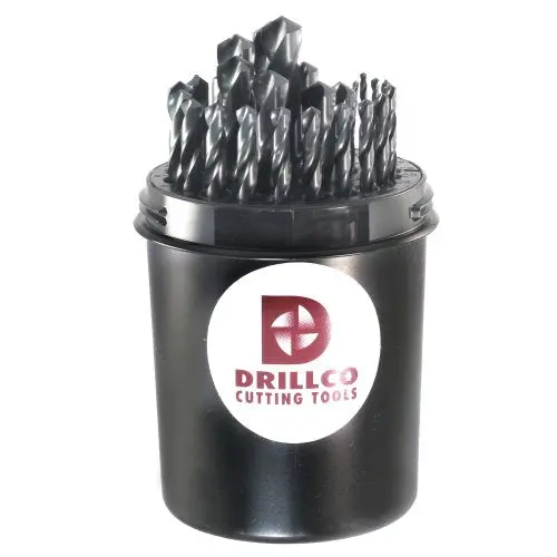 Drillco 400E Series 29-Piece HSS Jobber Drill Bit Set (1/16″–1/2″, 1/64″ Increments)