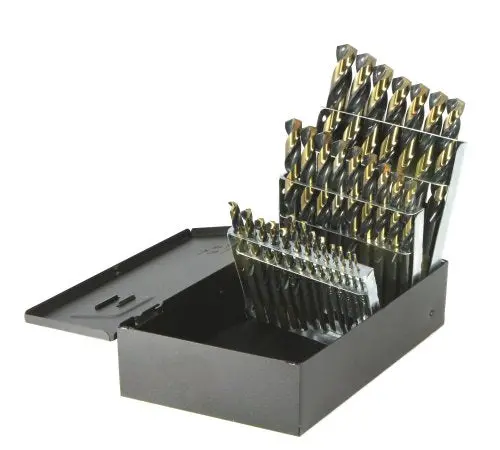 Drillco Nitro 29-Piece HSS Drill Bit Set – Mechanics Length, 135° Split Point, Black & Gold Oxide Finish (1/16″ to 1/2″, 1/64″ Increments)
