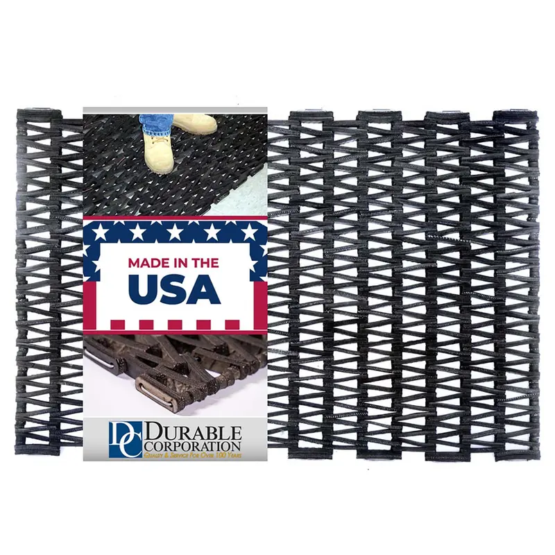 Durable Durite Recycled Tire-Link Entrance Mat – Herringbone Weave, 24 in × 36 in, Black