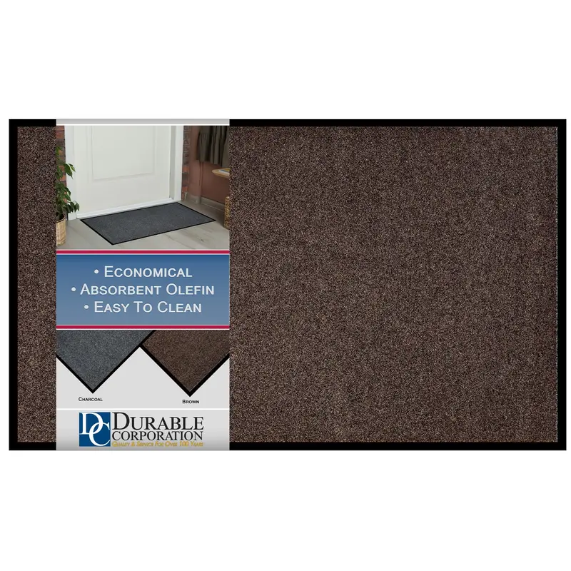 Durable Wipe-N-Walk Indoor Entrance Mat — 3′ x 5′, Vinyl-Backed Brown Carpet Surface