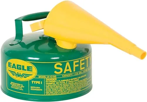 Eagle 1-Gallon Green Type I Safety Gas Can – OSHA-Compliant Flammable Liquid Storage with Flame Arrester & Self-Closing Lid