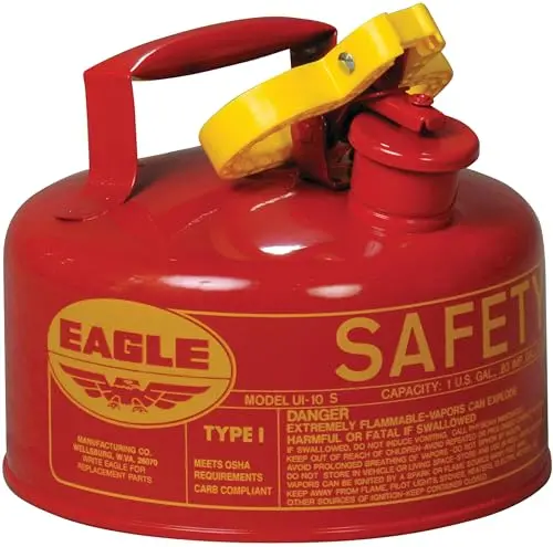 Eagle 1-Gallon Type I Red Gas Can – Flame-Arrested, Self-Closing Lid, USA-Made Galvanized Steel