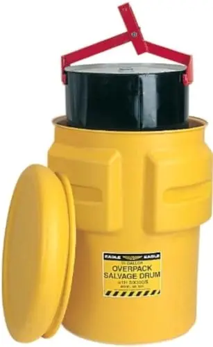 Eagle 95-Gallon HDPE Salvage Drum – Yellow Weatherproof & Chemical-Resistant Container with Bolt Ring Lid