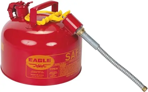 Eagle U226S 2.5-Gallon Type II Red Safety Gas Can — Flame Arrester, Self-Closing Lid, 12″ × 7/8″ Flexible Hose, Made in USA