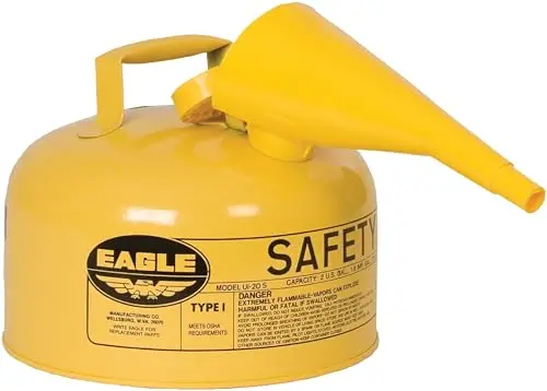 Eagle UI20FSY 2-Gallon Type I Yellow Diesel Safety Can – Flame-Arrested, Self-Closing Lid, F-15 Funnel – USA-Made Galvanized Steel