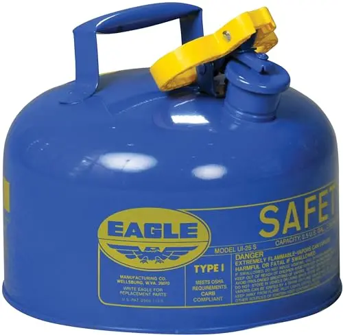 Eagle UI25SB 2.5-Gallon Type I Blue Safety Gas Can – Kerosene-Specific, Flame Arrester, Self-Closing Lid, Galvanized Steel, Made in USA