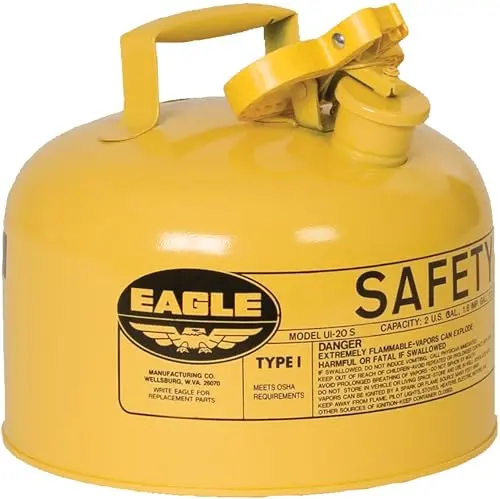 Eagle UI25SY 2.5-Gallon Type I Yellow Diesel Safety Can – Flame Arrester & Self-Closing Lid, USA-Made Galvanized Steel